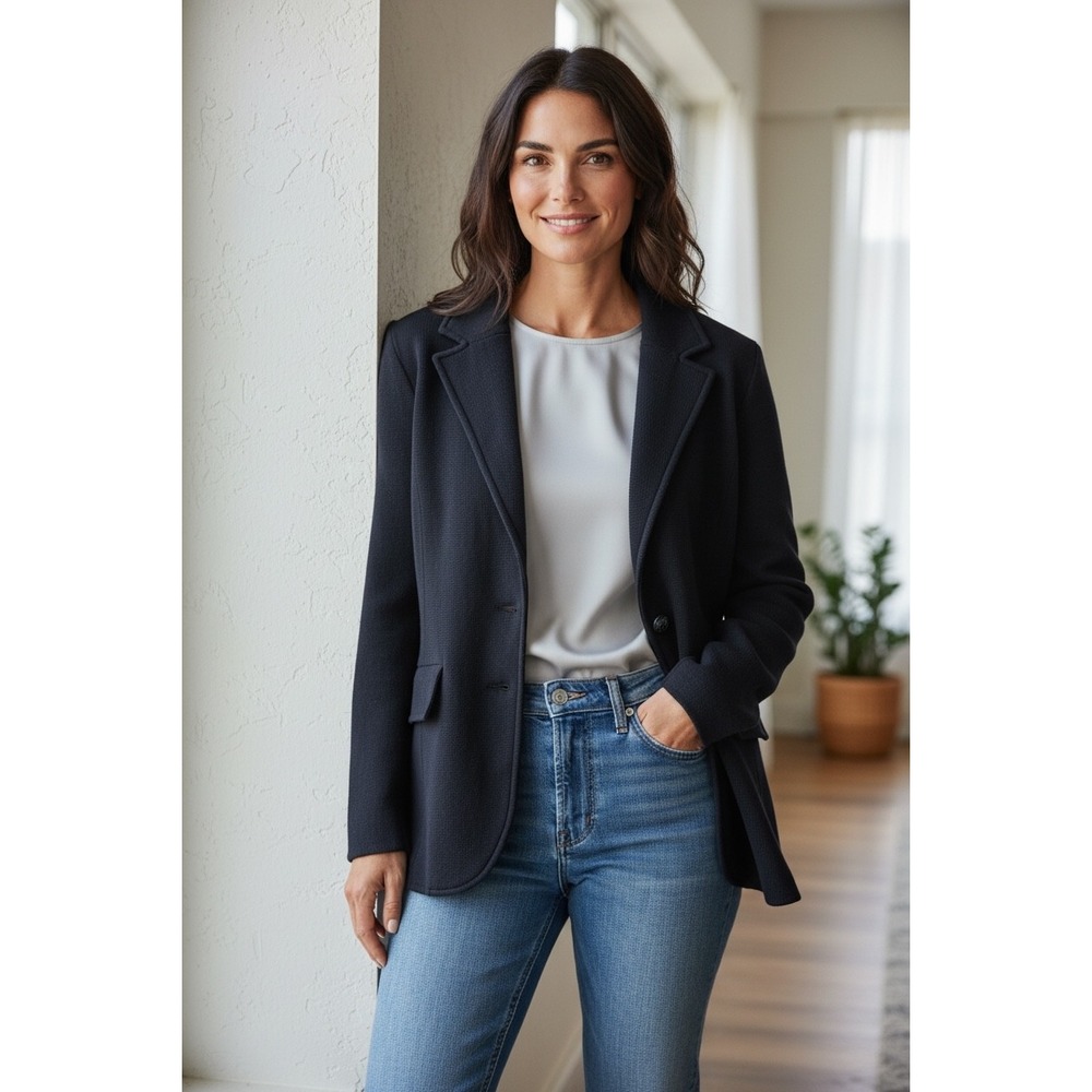 Lauren Ralph Lauren‎ Black Knit Blazer Crest Button Sweater Jacket Womens L